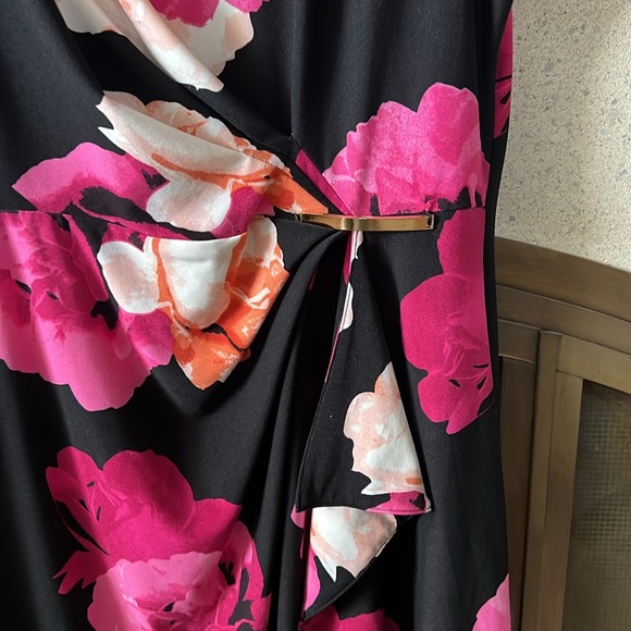 International INC Company Black and Pink Floral Cocktail Midi Dress - Picture 2 of 6